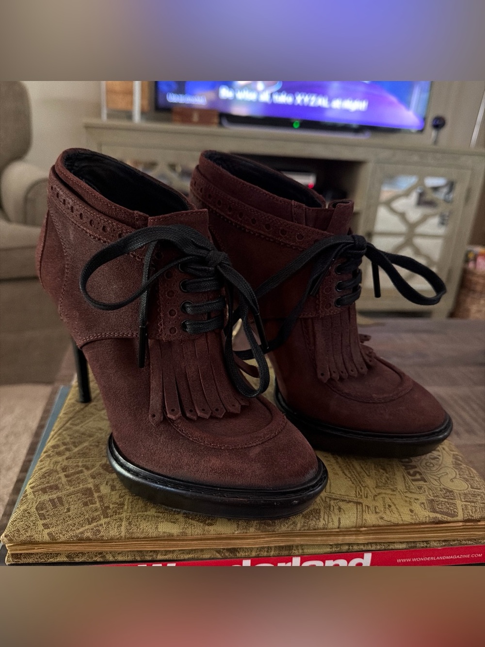 $950 Burberry Prorsum Howcroft Fringed Suede Ankle Boots 36